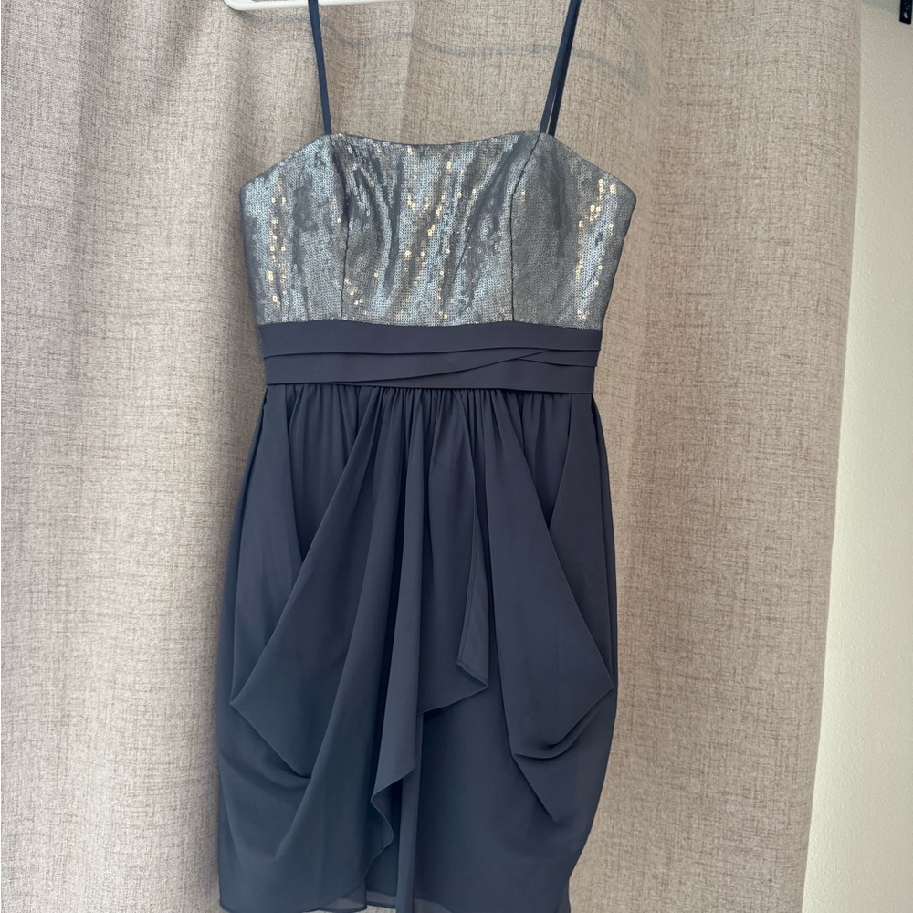 Aqua Strapless Dress with Silver Sequin Bodice